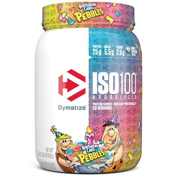 Dymatize ISO100 Hydrolyzed Protein Powder, 100% Whey Isolate Protein, 25g of Protein, 5.5g BCAAs, Gluten Free, Fast Absorbing, Easy Digesting, Birthday Pebbles, 20 Servings