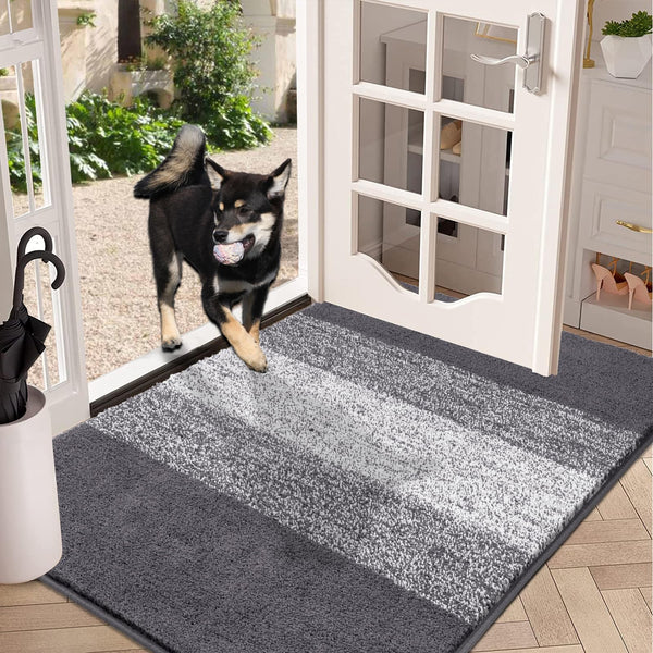 Vaukki Indoor Doormat Entryway Door Rug, Non Slip Absorbent Mud Trapper Mats, Low-Profile Inside Floor Mats, Soft Machine Washable Small Rugs Door Carpet for Entryway (36''x59'',Grey)