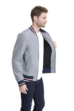 Tommy Hilfiger Men's Lightweight Varsity Rib Knit Bomber Jacket, Heather Grey soft shell, Medium