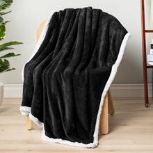 PAVILIA Premium Sherpa Throw Blanket for Couch Sofa | Super Soft, Cozy, Plush Microfiber Black Throw for Chair | Reversible Warm Flannel Fleece Solid Blanket(Black, 50 x 60 Inches)