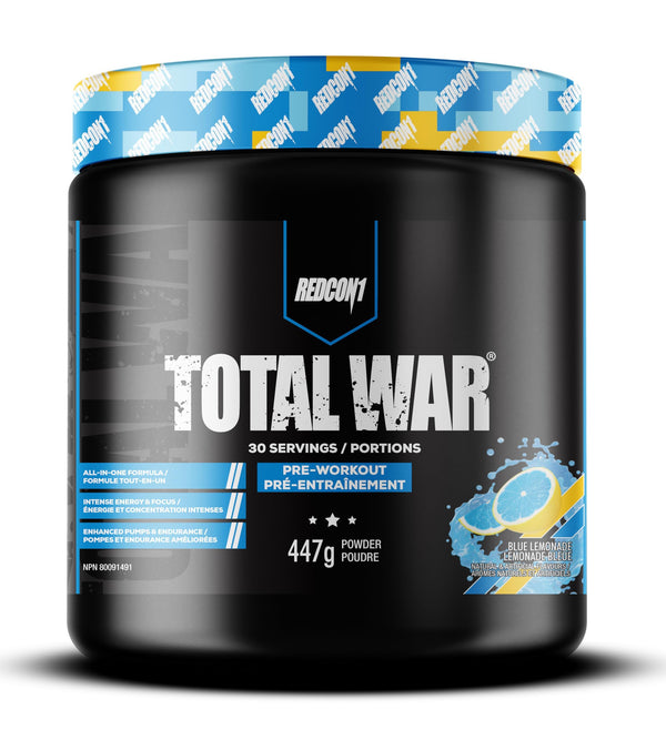 REDCON1 Total War Pre Workout Powder, Blue Lemonade - Beta Alanine + Citrulline Malate Vegan & Keto Friendly Preworkout for Men & Women with 250mg of Caffeine - Fast Acting HMB (30 Servings)