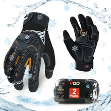 Vgo 2 Pairs 0°C/32°F Waterproof Heavy-Duty Winter Mechanic Work Gloves, Impact Reduction(Size XXL, Black, SL8849FW)