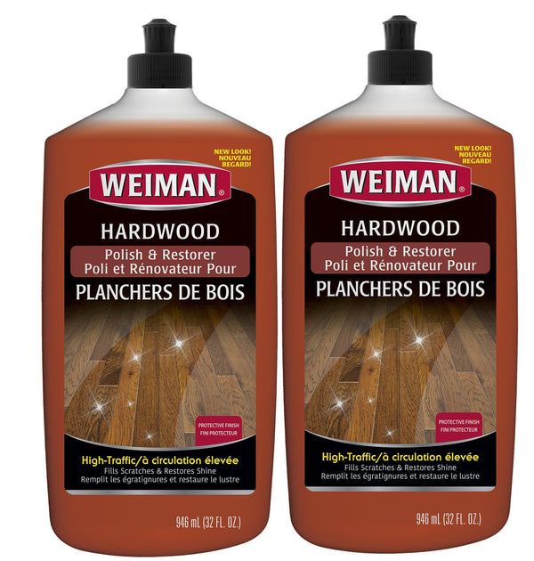 Weiman Wood Floor Polish and Restorer 32 Ounce (2 Pack) - High-Traffic Hardwood Floor, Natural Shine, Removes Scratches, Leaves Protective Layer