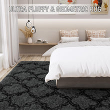 LOCHAS Luxury Shag Area Rug Modern Indoor Plush Fluffy Rugs, Extra Soft and Comfy Carpet, Geometric Moroccan Rugs for Bedroom Living Room Girls Kids Nursery, 4x6 Feet Dark Grey/Black