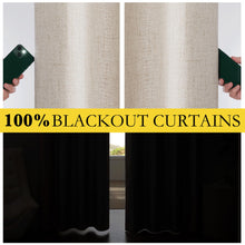 NICETOWN 100% Blackout Natural Linen Curtains 90 inches Length with Thermal Insulated Liners for Bedroom, Farmhouse Style Room Warming Small Window Draperies for Dining Room (2 Panels,52