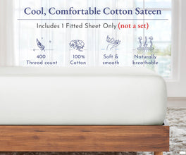 California Design Den Fitted Cotton Sheet Queen, Deep Pocket Soft 400 Thread Count 100% Cotton Sateen, No Pop-Off Elastic, Durable Fitted Sheet Only (Queen, Ivory)