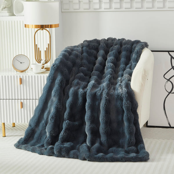 Faux Fur Throw Blanket Fleece Bubble Blanket Casa Carina-Super Soft Fluffy Fuzzy Blanket Plush Blanket-Cozy and Thick for Couch Chair Bed 160x200cm(63x79in) Dark Grey