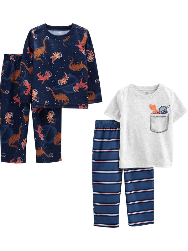 Simple Joys by Carter's Boys' Loose-Fit Polyester Pajama Set, Pack of 2, Blue/Grey/Dinosaur, 6