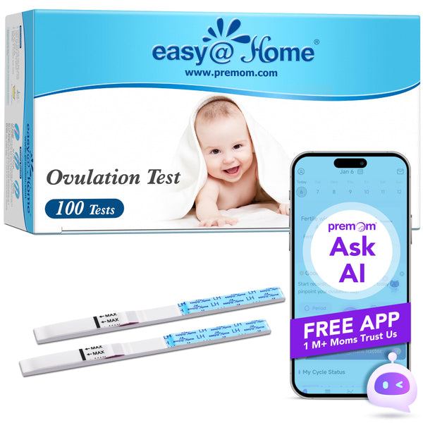 Easy@Home 100 Pack Ovulation Test Strips: Reliable Ovulation Predictor Kits & Accurate Fertility Tests - Powered by Premom Fertility Tracker App | 100 LH Tests