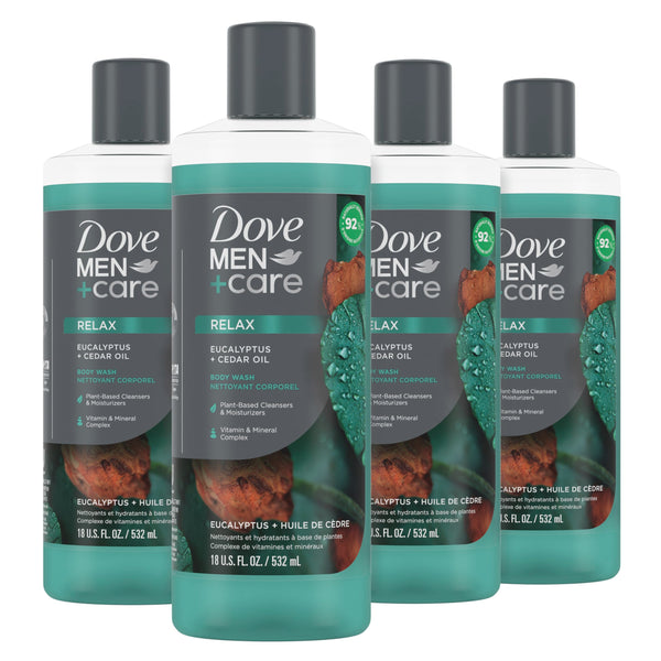 Dove Men + Care Dove Men + Care Body Wash for A Refreshing Shower Experience eucalyptus + Cedar Body Wash for Men, 532 Milliliters (4 Pack)