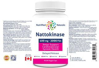 Nattokinase Supplement Capsules 90 Caps - Nattokinase 2000 fu - Nattokinase 100mg - Support Cardiovascular Health - 3rd Party Tested - Formulated & Made in Canada