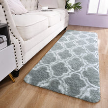 LOCHAS Luxury Shag Area Rug Runner Modern Indoor Plush Fluffy Rugs, Extra Soft and Comfy Carpet, Geometric Moroccan Rugs for Bedroom Living Room Girls Kids Nursery, 2x6 Feet Light Grey/White