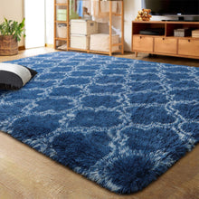 LOCHAS Luxury Velvet Shag Area Rug Modern Indoor Plush Fluffy Rugs, Extra Soft and Comfy Carpet, Geometric Moroccan Rugs for Bedroom, Living Room, Girls, Nursery, Kids, Home, 3x5 Feet Light Navy/White