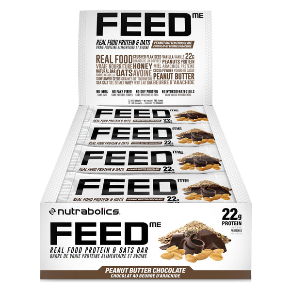 Nutrabolics Feed Bar, Peanut Butter Chocolate, Real Food Protein Bar, 12 Bars