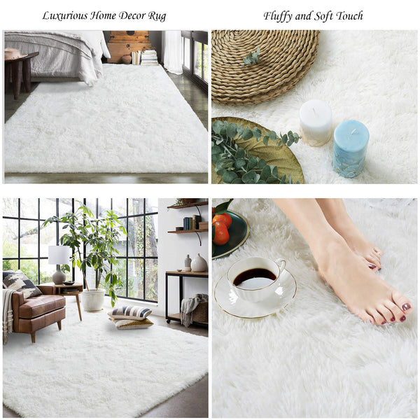 Pacapet Fluffy Area Rugs, Cream Shag Rug for Bedroom, Plush Furry Rugs for Living Room, Fuzzy Carpet for Kid's Room, Nursery, Home Decor, 4 x 6 Feet