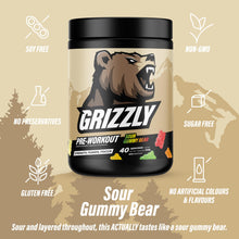 GRIZZLY Pre Workout Powder for Women & Men - Intense Strength Power & Focus - Caffeine L-Citrulline & Beta-Alanine - Sour Gummy Bear - 40 Servings