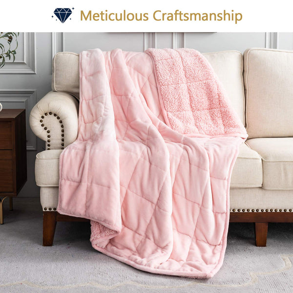 Mr.Sandman Sherpa Fleece Weighted Blanket 15lbs for Twin/Full Size Bed with Dual-Sided Pink, Cozy Fluffy Bed Blanket for Adults - 48"x72"