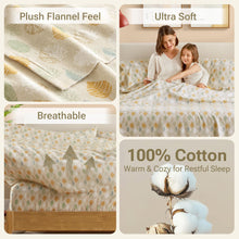 True North by Sleep Philosophy Cozy Flannel Warm 100% Cotton Sheet - Novelty Print Animals Stars Cute Ultra Soft Cold Weather Bedding Set, Full, Multi Leaves 4 Piece