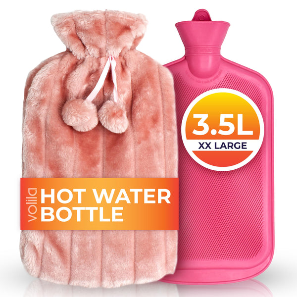 XXX-Large Hot Water Bottle with Cover - 3.5L Pink Hot Water Bag for Pain Relief - 118Fl Oz Extra Large Washable Soft Faux Fur, Big Hot Water Pack for Sore Muscles, Period Cramps, Hot and Cold Compress