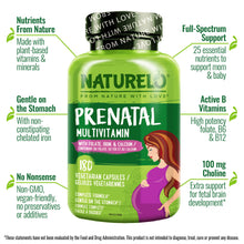 NATURELO Prenatal Multivitamin with Gentle Chelated Iron, Methyl Folate, Plant Calcium & Choline - Vegan, Vegetarian - Non-GMO - Gluten Free - 180 Capsules | 2 Month Supply