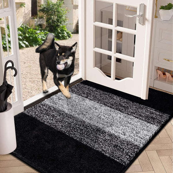 Vaukki Indoor Doormat Entryway Door Rug, Non Slip Absorbent Mud Trapper Mats, Low-Profile Inside Floor Mats, Soft Machine Washable Small Rugs Door Carpet for Entryway (36''x59'',Black)