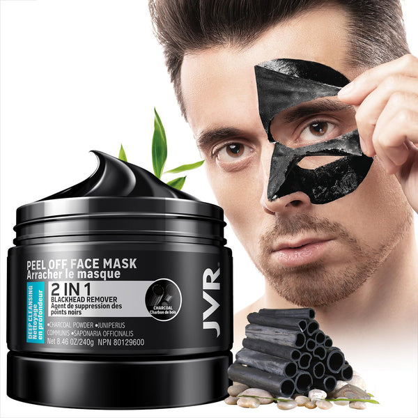 JVR Blackhead Remover Mask for Men&Women,Bamboo Charcoal Peel Off Black Mask,Purifying and Deep Cleansing for All Skin Types 240 g