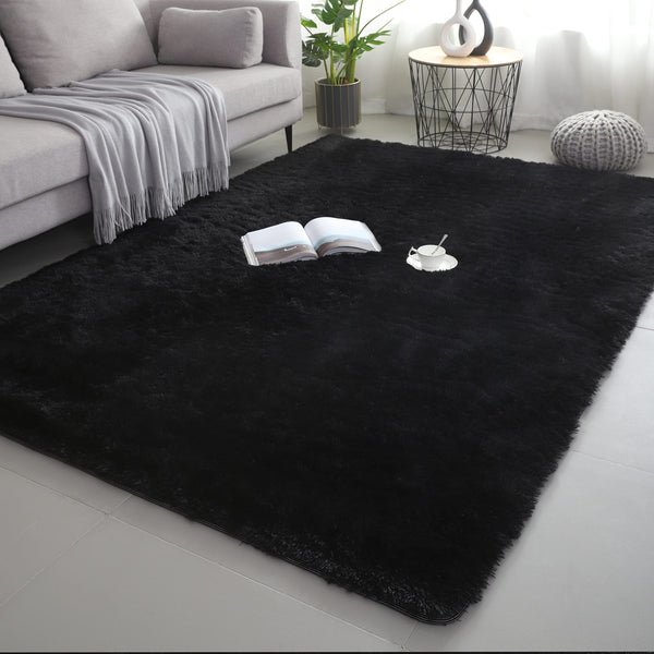 Vafodo 5X8 Feet Black Shaggy Area Rugs for Bedroom Living Room Ultra Soft Fluffy Throw Carpets for Girls Boys Kids Play Room Modern Home Decor Soft Fluffy Rugs (5X8 Feet, Black)