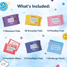 RedDrop Period Kit for Tweens - First Period Kit for Girls 9-12 - Includes 30 Everyday Pads, 14 FlowDay Teen Pads, 14 FlowNight Pads, 10 Maximum Pads, 10 Feminine Wipes, & More - Teen Period Kit