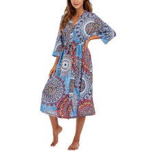 Women Kimono Robes Long Knit Bathrobe Lightweight Soft Knit Sleepwear V-neck Casual Ladies Loungewear mix blue M