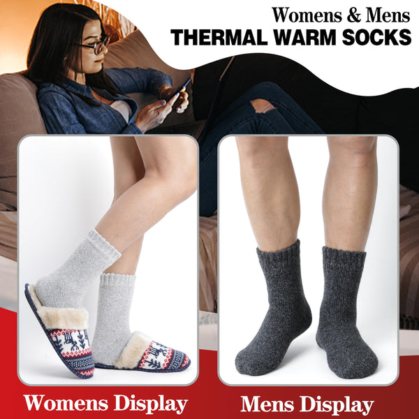 Welwoos Heated Thermal Socks for Women & Men Warm Winter Thick Ski Crew Insulated Socks Gift Socks Stocking Stuffers for Women 3 Pairs (Black Grey Greige,M)