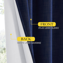 NICETOWN 100% Absolutely Blackout Linen Curtains with Thermal Insulated White Liner,Dark Blue,Privacy Vertical Window Drapes for Office Laundry Living Room Windows 84 inch Long,52