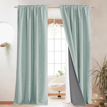 NICETOWN 100% Blackout Seafoam Green Linen Curtains 90 inches Length 2 Panels with Thermal Insulated Liners, Farmhouse Style Room Cooling Small Window Draperies for Dining Room(2 Panels,52