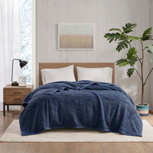 Woolrich Burlington Berber Blanket Super Soft, Cozy Lightweight Cover with Luxrurious Velvet Binding, Modern Trendy All Season Bedspread Bedding-Set, Full/Queen: 90x90, Navy