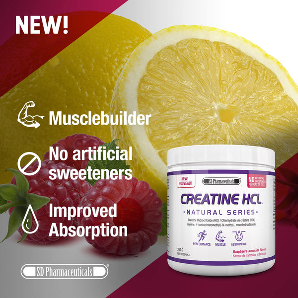 SD Pharmaceuticals CREATINE HCL - CHCL - Creatine Hydrochloride - Raspberry Lemonade - 300g - 120 Servings - Enhance ATP Energy Metabolism - Maximizes Levels of Phosphocreatine - Muscle Cell Volume & Protein Synthesis - Satellite Cell Activity - Ultra Con