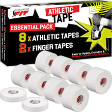 Summum Fit White Athletic Tape Extremely Strong: 8 Rolls + 2 Finger Rolls. Easy to Apply & No Residue. Sports Tape Athletic for Boxing Football Climbing or Gymnastics for Wrist Ankle & Hand Protection