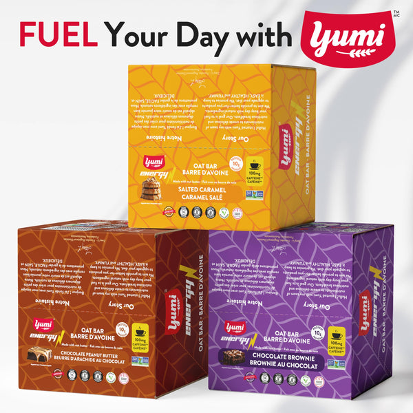 Yumi Caffeinated Protein Energy Bars,Salted Caramel, 100mg Caffeine, 10g Pea Protein, Low Sugar, Dairy Free, Egg Free, Soy Free, Boost Brain Focus, Clarity, Sustained Energy