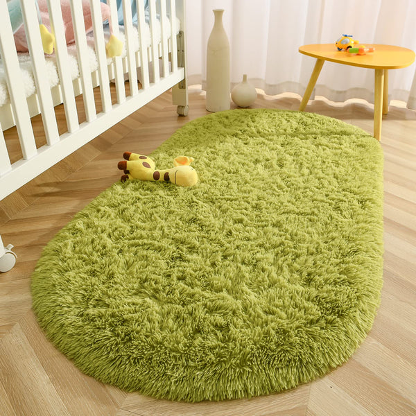 Terrug Fluffy Area Rug for Bedroom Living Room,Soft Oval Girls&Boys Rugs for Kids Room Baby Nursery,Grey-Purple Carpet for Dorm Teen's Room-Home Decor Shaggy Plush Throw Rug 2.6 x 5.3 Feet Green