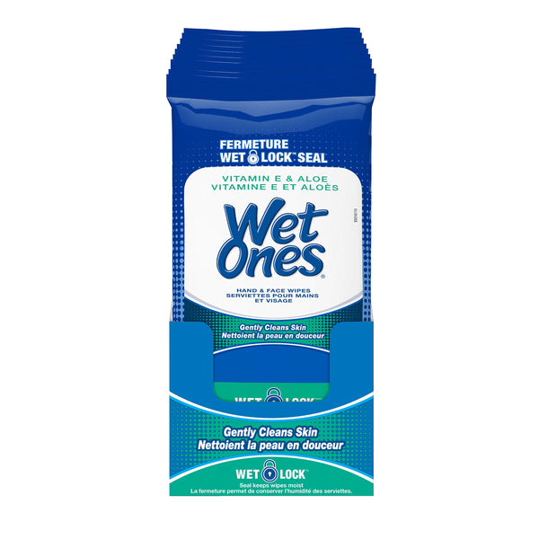 Wet Ones Vitamin E and Aloe Hand Wipes, Wet Wipes, 20 Count (10 pack)