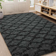 LOCHAS Luxury Shag Area Rug Modern Indoor Plush Fluffy Rugs, Extra Soft and Comfy Carpet, Geometric Moroccan Rugs for Bedroom Living Room Girls Kids Nursery, 4x6 Feet Dark Grey/Black