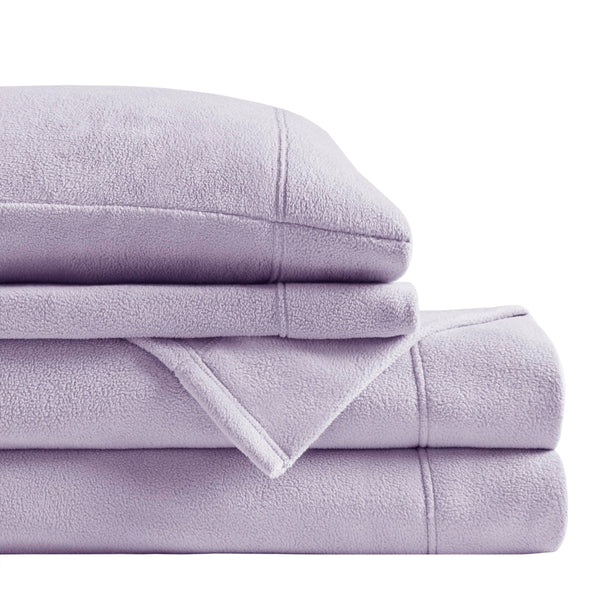 True North by Sleep Philosophy Micro Fleece Bed Sheet Set, Warm, Sheets with 14" Deep Pocket, for Cold Season Cozy Sheet-Set, Matching Pillow Case, Full, Lavender, 4 Piece