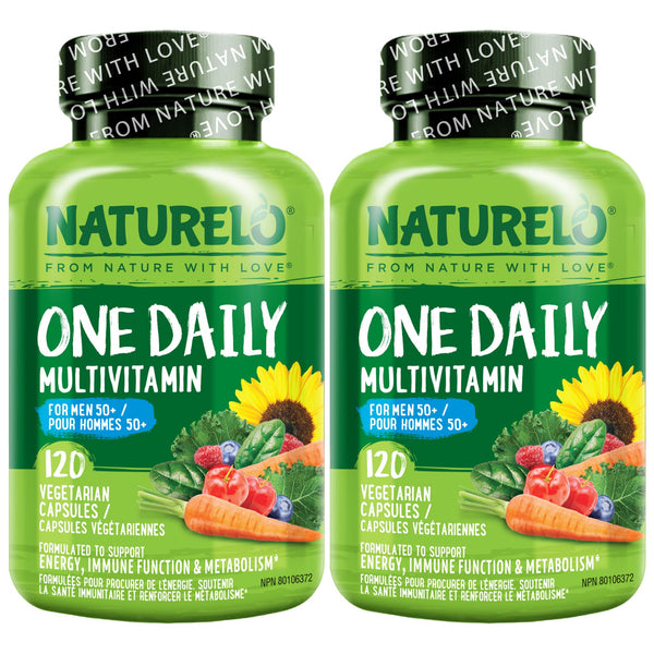 NATURELO One Daily Multivitamin for Men 50+ - with Vitamins & Minerals + Organic Whole Foods - Supplement to Boost Energy, General Health - Non-GMO - 120 Capsules | 4 Month Supply