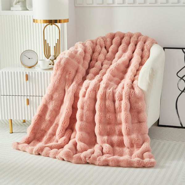 Faux Fur Throw Blanket Fleece Bubble Blanket Casa Carina-Super Soft Fluffy Fuzzy Blanket Plush Blanket-Cozy and Thick for Couch Chair Bed 160x200cm(63x79in) Pink