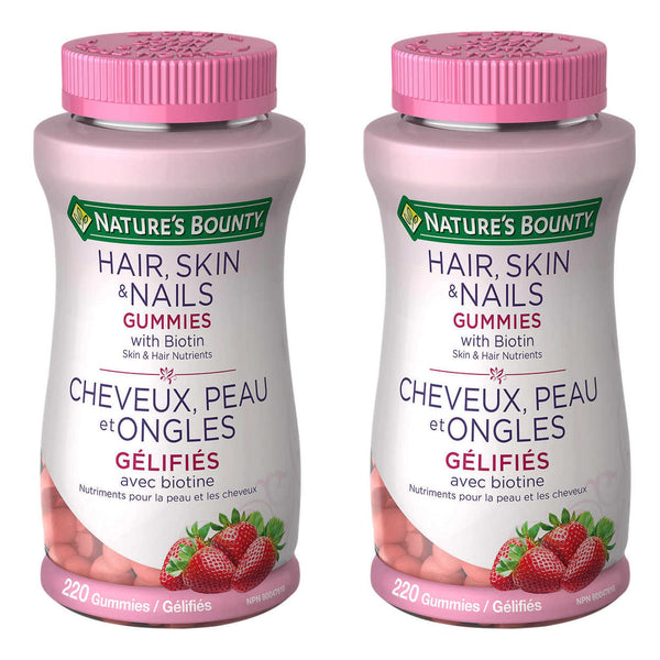 Nature's Bounty Hair, Skin & Nails Gummies with Biotin - 220 Gummies x 2 Pack - Total 440 Gummies