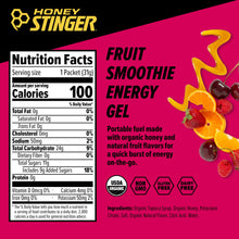 Honey Stinger Organic Fruit Smoothie Energy Gel | Gluten Free & Caffeine Free | For Exercise, Running and Performance | Sports Nutrition for Home & Gym, Pre and Mid Workout | 24 Pack