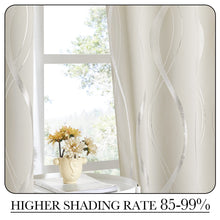 NICETOWN Curtains for Living Room - Room Darkening Curtain Boho Drapes Light Filering Noise Reducing Wave Line Foil Printed Drapes for Bedroom Home Decor (52 x 84, Beige)