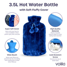 XXX-Large Hot Water Bottle with Cover - 3.5L Blue Hot Water Bag for Pain Relief - 118Fl Oz Extra Large Washable Soft Faux Fur, Big Hot Water Pack for Sore Muscles, Period Cramps, Hot and Cold Compress