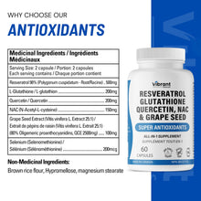 Resveratrol 500mg Glutathione 200mg Quercetin 200mg Grape Seed Extract - Antioxidant Supplement For Women and Men with N-Acetyl Cysteine and Selenium, Made in Canada 60 Capsules