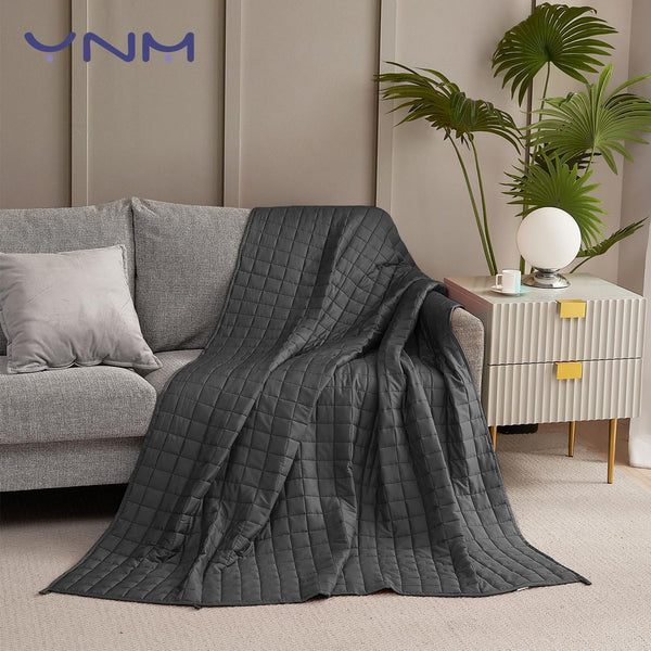 YnM Exclusive 15lbs Weighted Blanket, Smallest Compartments with Glass Beads, Bed Blanket for One Person of 140lbs, Ideal for on Twin/Full Bed (Dark Grey, 48"x72" 15lbs)