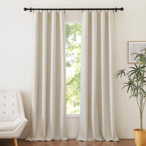 NICETOWN 100% Blackout Natural Linen Curtains 90 inches Length 2 Panels Set with Thermal Insulated Liners for Bedroom,Farmhouse Style Room Cooling Small Window Draperies for Dining Room,52" W