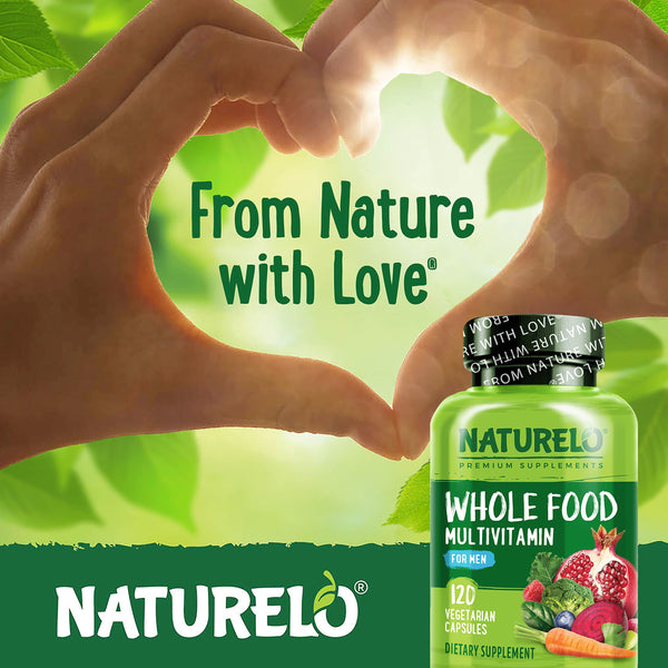 NATURELO Whole Food Multivitamin for Men - with Natural Vitamins, Minerals, Organic Extracts - Vegan Vegetarian - For Energy, Brain, Heart and Eye Health - 120 Capsules